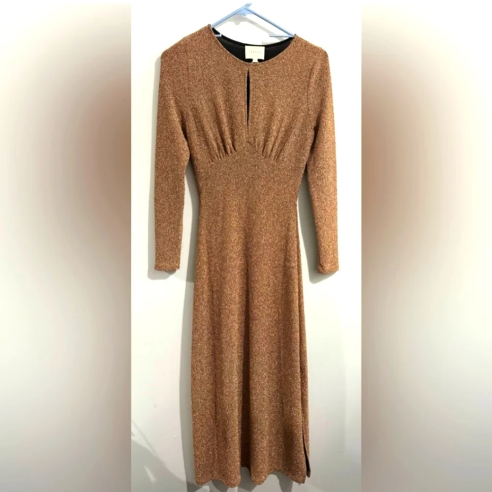 Sézane holiday gold bodycon dress M - Picture 2 of 8